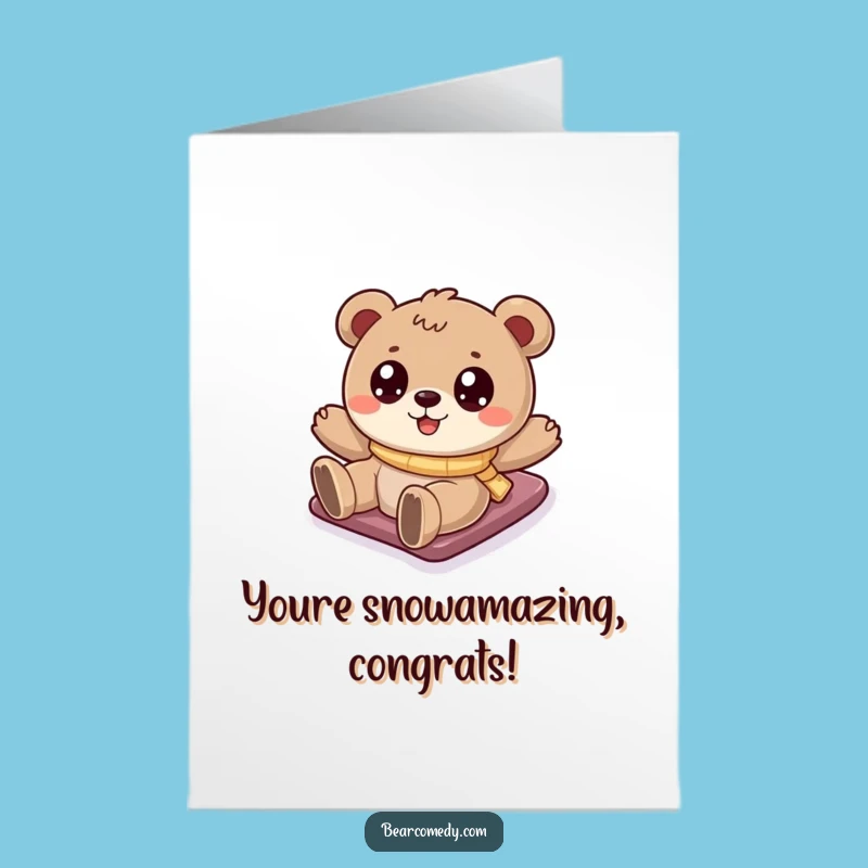 Free Printable Congrats Card: Sliding Bear Snowy Triumph Downloadable Gift