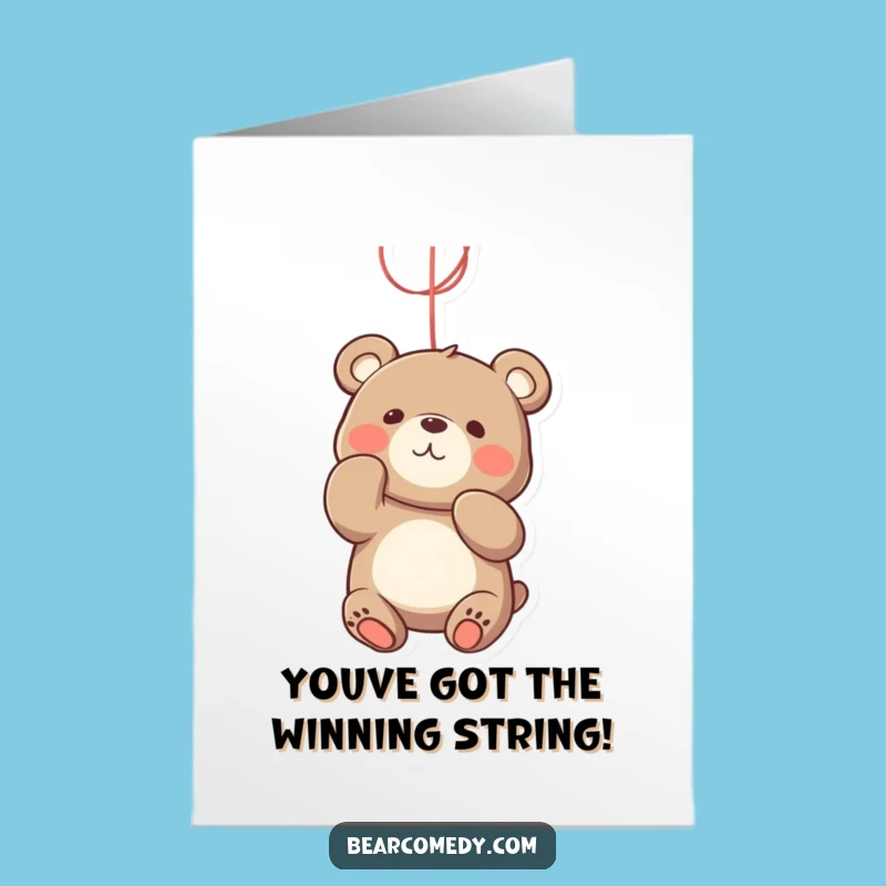 Free Printable Congrats Card: Bear String Play, Downloadable Joyful Gift