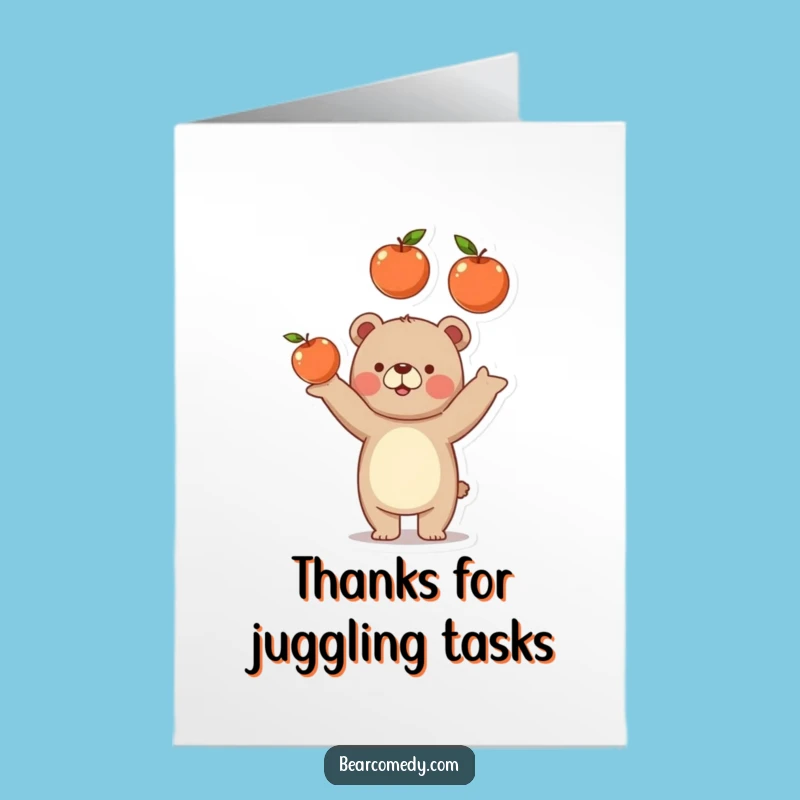 Free Printable Thank You Card: Bear Juggling Apples, Grateful Downloadable Fun