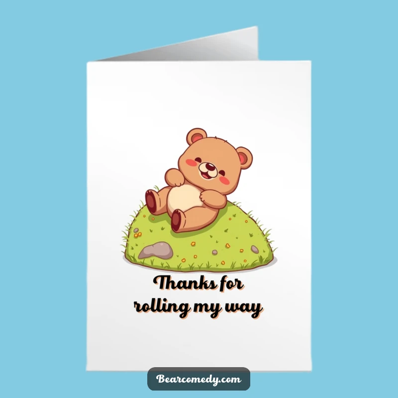 Free Printable Thank You Card: Whimsical Bear Rolling, Humorous Downloadable Gift