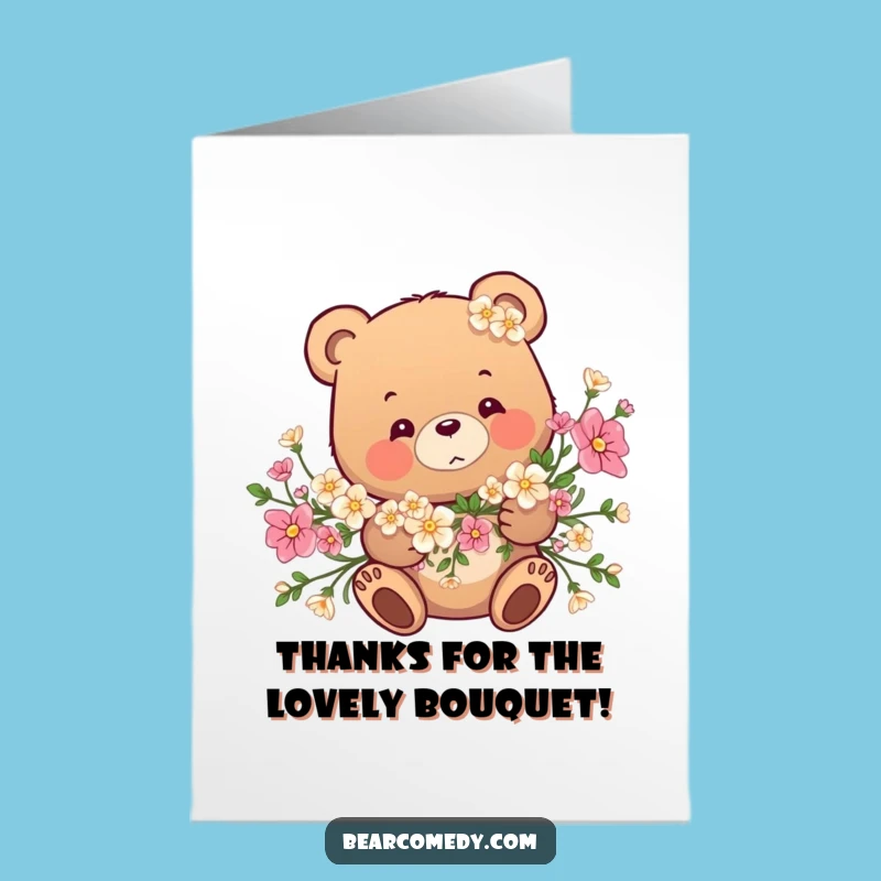 Free Printable Bear Flower Garland Thank You Card: Humorous Downloadable Gift for Appreciation