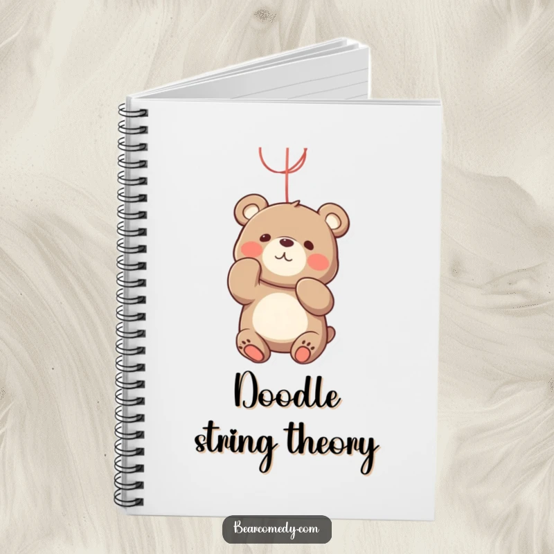 Funny bear notebook cover featuring a playful bear character batting at a bright, dangling string with an amused expression.