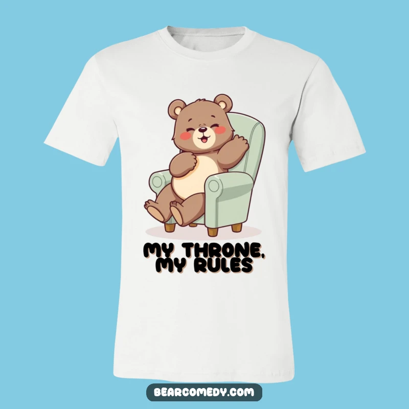 Funny Bear Posing T-Shirt - Comical Tiny Chair Tee Gift