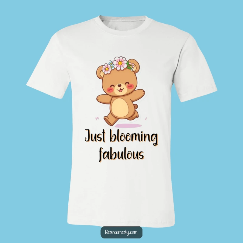 Funny Bear Galloping Flower Crown T-Shirt - Whimsical Bear Tee