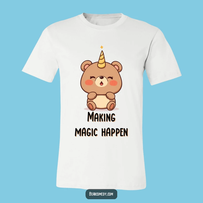 Funny Bear Magical Horn T-Shirt - Whimsical Fantasy Bear Tee