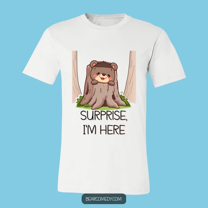 Funny Bear Peeking T-Shirt - Comical Hide-and-Seek Tee Gift
