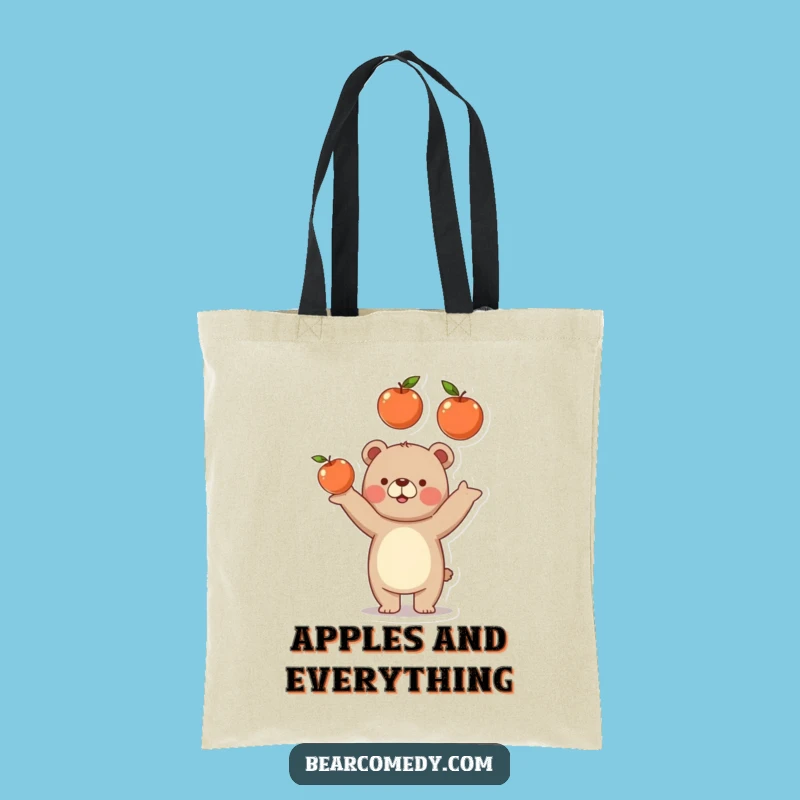 Funny Bear Juggling Apples Tote Bag - Humorous Fruit Carryall Gift