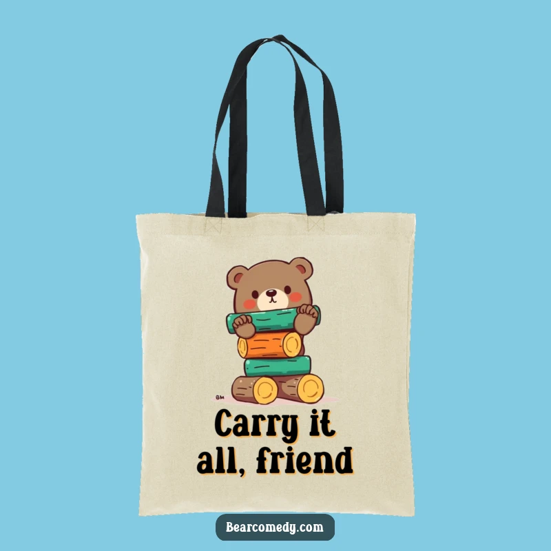 Funny Bear Balancing Logs Tote Bag - Humorous Woodland Shopping Bag Gift