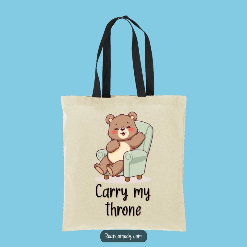 Funny Bear Posing Tote Bag - Humorous Tiny Chair Carryall Gift