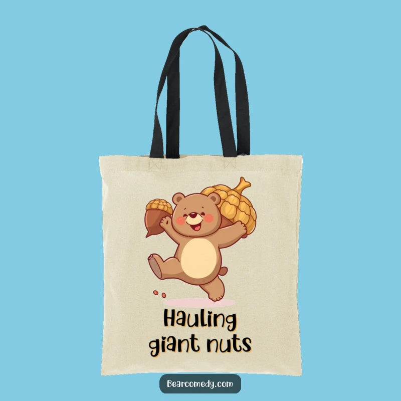 Funny Bear Acorn Kick Tote Bag: Giant Acorn Fun, Carry Your Energy Funny Gift!