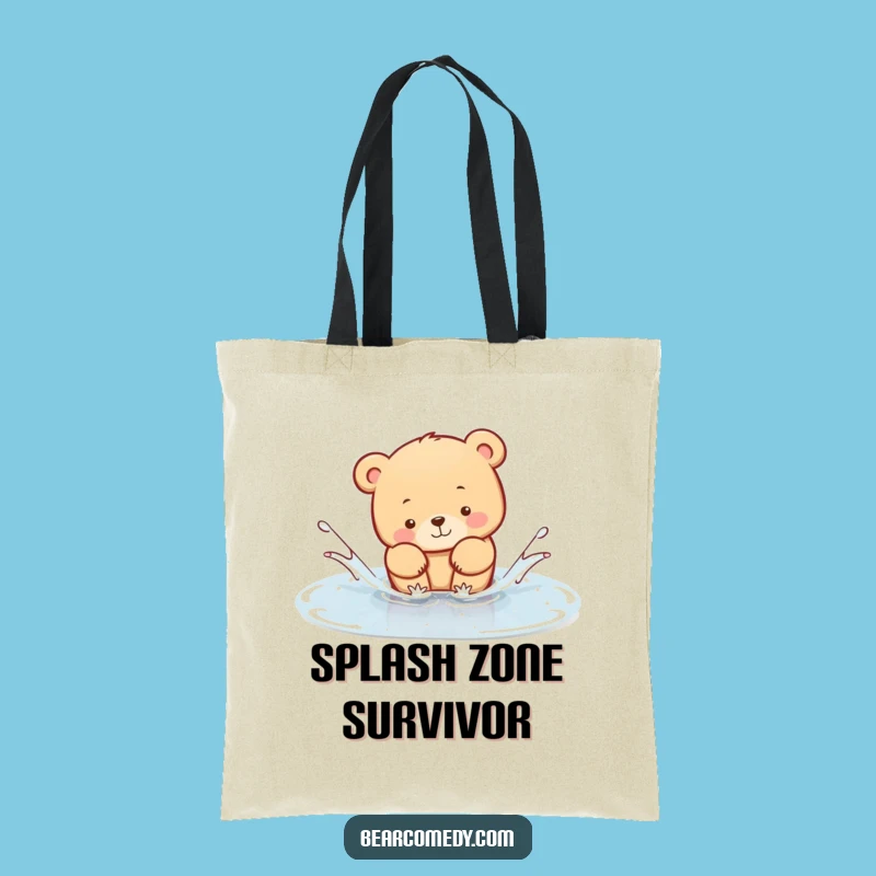 Funny Bear Puddle Splash Tote Bag: Adorable Animal Carryall for the Perfect Funny Gift!